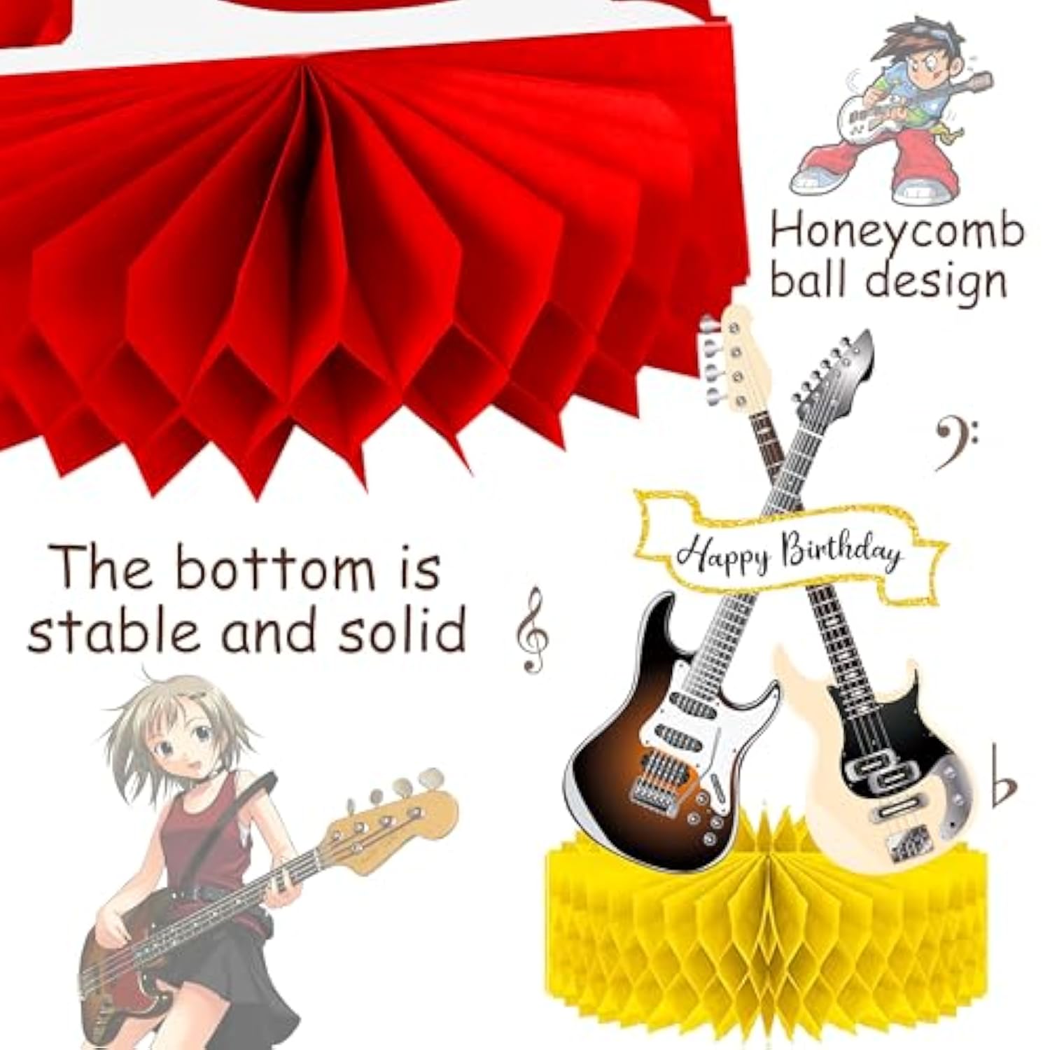Music Guitar Honeycomb Centerpieces 13Pcs Guitar Birthday Party Table