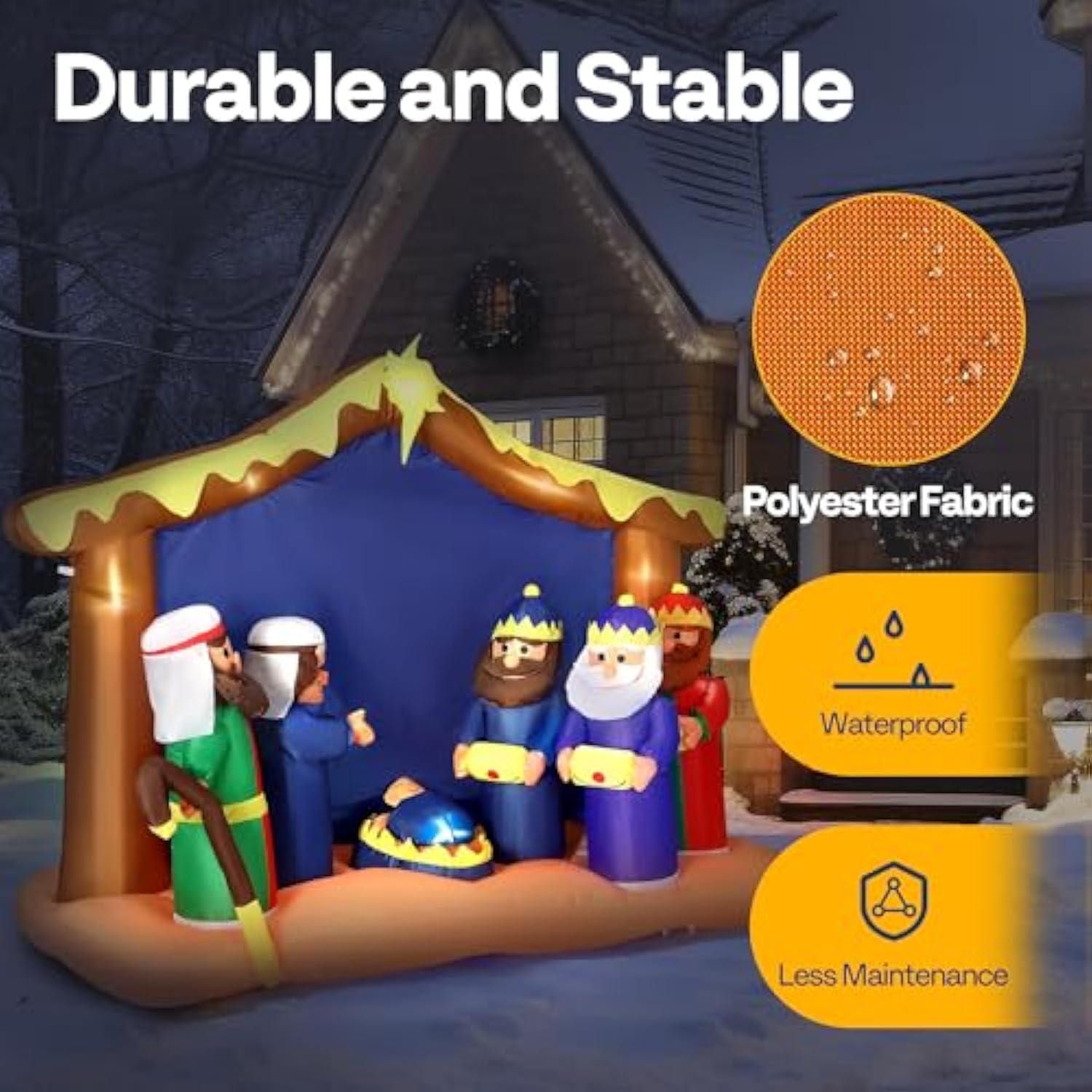 8Ft Christmas Inflatable Outdoor Decoration, Nativity Scene Set, Navidad Blow Up Yard Decor With Built-In Led Light For