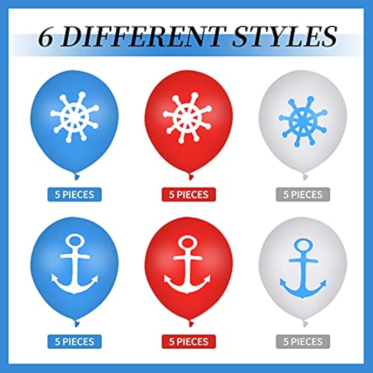 30 Pcs Nautical Balloons Nautical Birthday Decoration Balloons 12 Inches Anchors Wheel Balloon For Navigation Themed Birthday Baby Shower Party Supplies