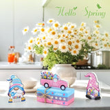4 Pcs Spring Wooden Table Block Signs Hello Spring Centerpieces Rustic Farmhouse Table Decoration Gnome Truck Tulip Book Stack Sign Tiered Tray Decor For Easter Party Home Supplies