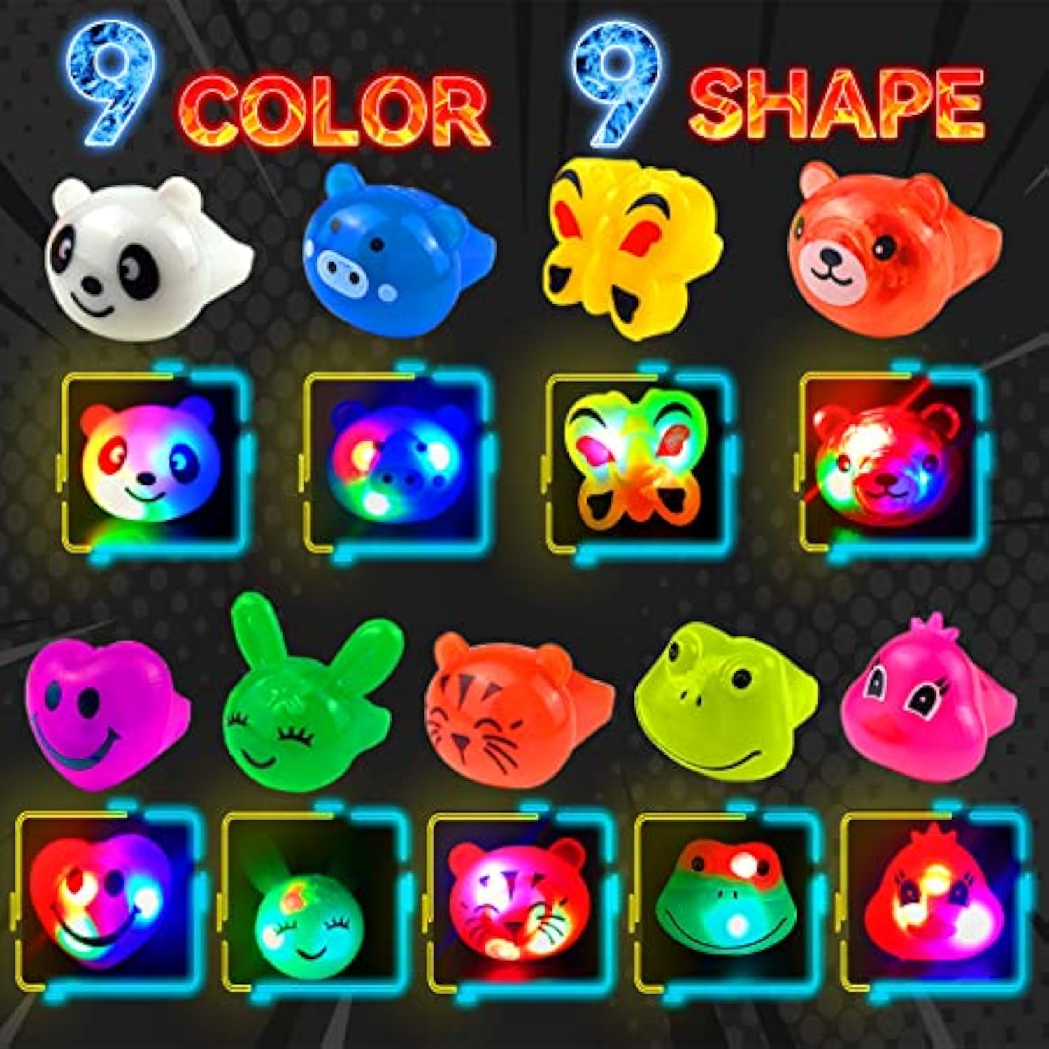 - 24 Pack Led Light Up Bumpy Rings Party Favors For Kids Prizes Box Toys For Birthday Classroom Rewards Treasure Box Prizes Toys Glow Party Supplies