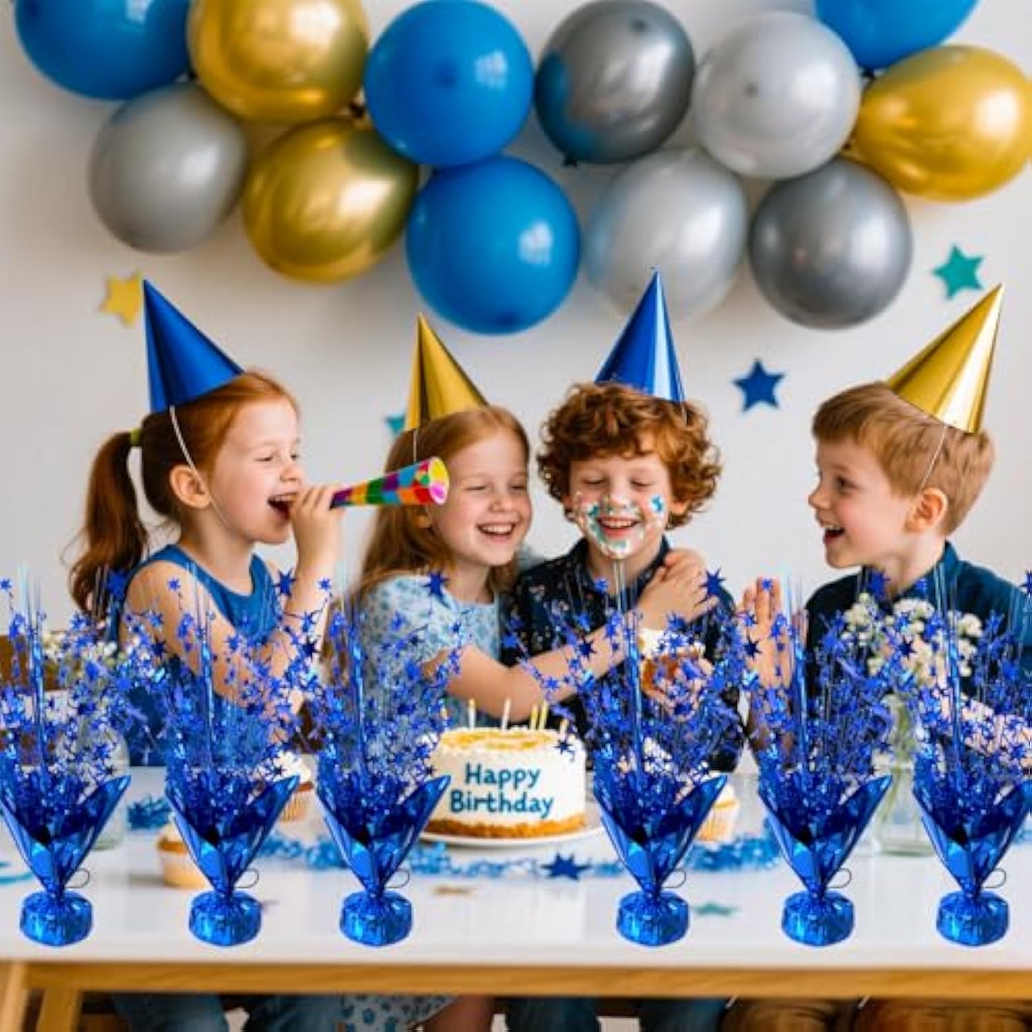 12 Pcs Metallic Foil Spray Centerpiece Party Star Table Decoration Brust Glitter Table Topper Decor For Birthday Graduation Holiday Christmas Dining Celebration New Year Party Supplies, Blue