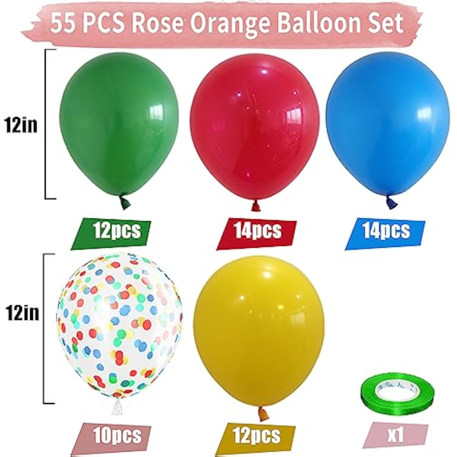 60PCS Rainbow Balloon Set – Bright Multicolor & Confetti Balloons for Kids Birthday and Fiesta