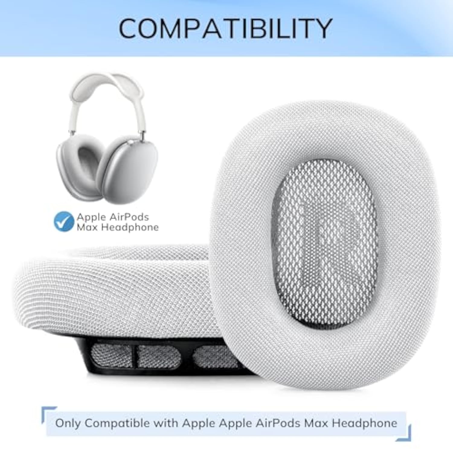 Ear Cushions For Airpods Max Headphone - Upgraded Mesh Earpads Replacement Compatible For Apple Airpods Max With Silicone Layer, Magnet, Memory Foam And Noise Isolation (Silver)