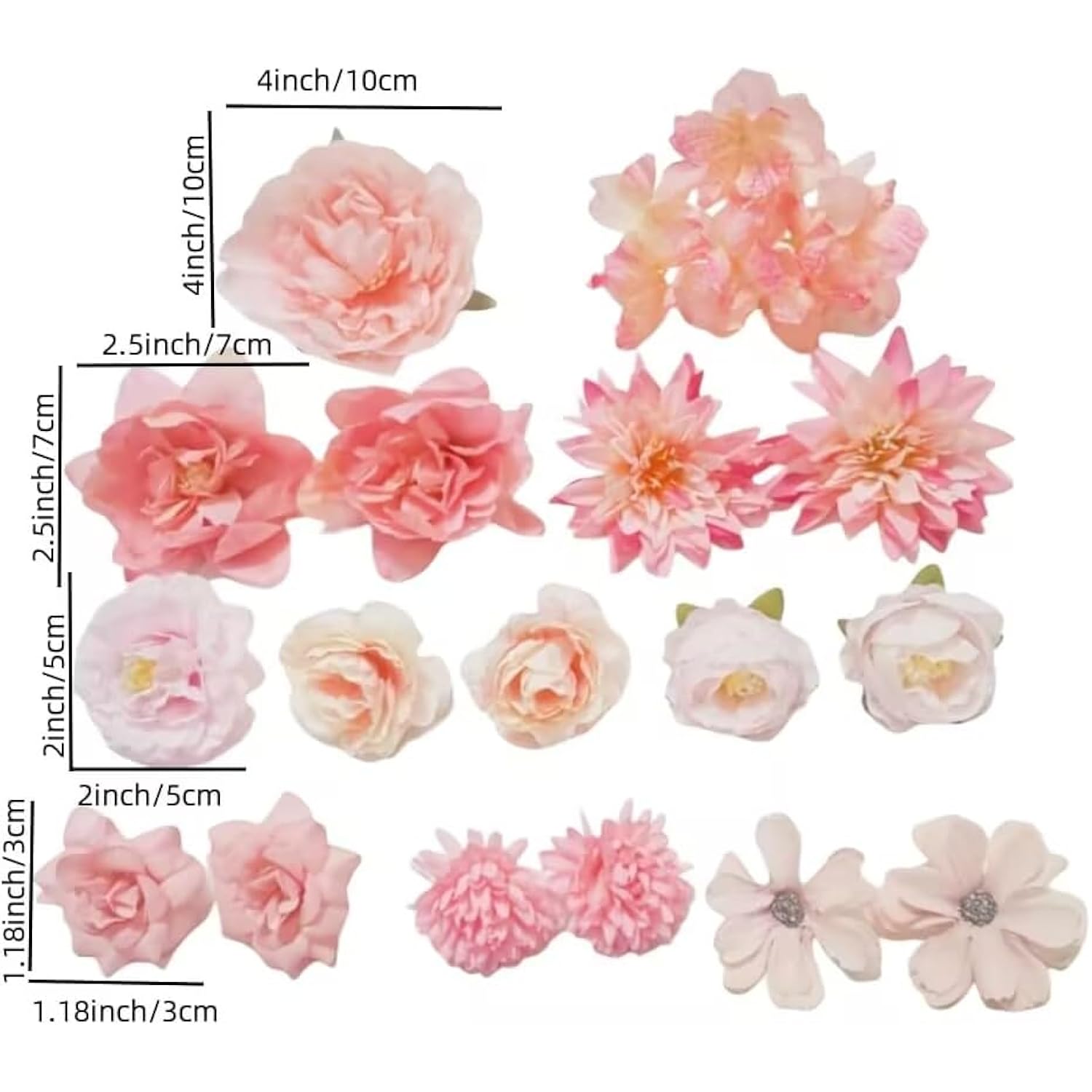 17Pcs Silk Flowers For Crafts,Silk Flowers For Wedding,Fake Flowers Bulk Cake Flowers,Girl Cake Topper For Home Wedding Cake Decorations Baby Shower Home Decoration Diy Crafts (Pink)