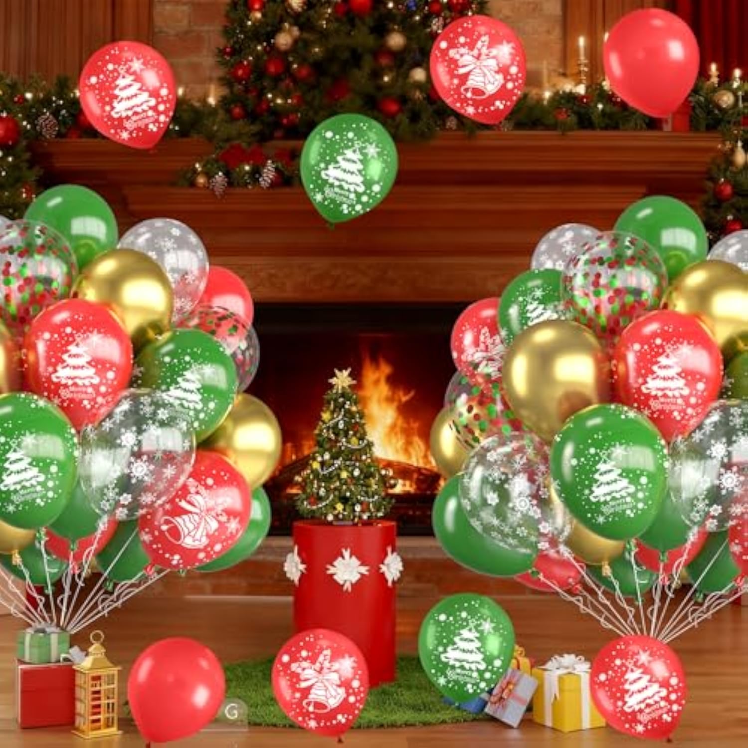 12 Inch Christmas Balloons Red Green Gold Tree Bell for Party Decorations