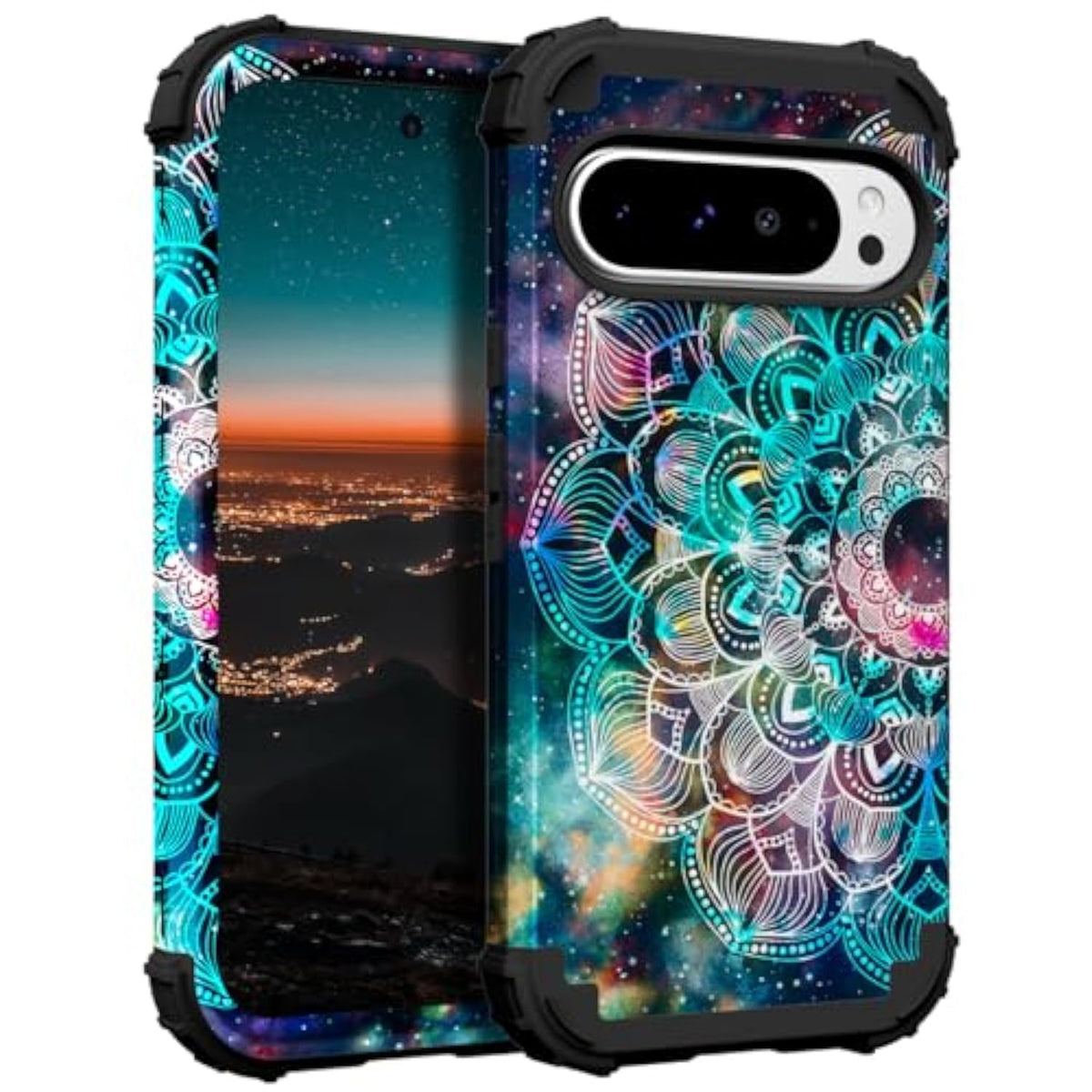 For Google Pixel 9 Pro Xl Case, Shockproof Heavy Duty Protection Hard Plastic+Silicone Rubber Bumper Hybrid Protective Case For Google Pixel 9 Pro Xl 6.8" 2024 Mandala In Galaxy