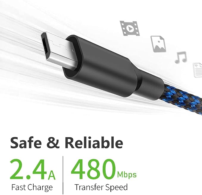 3 Pack 10FT Micro USB Cable Long Nylon Braided Fast Charging Cord for Android