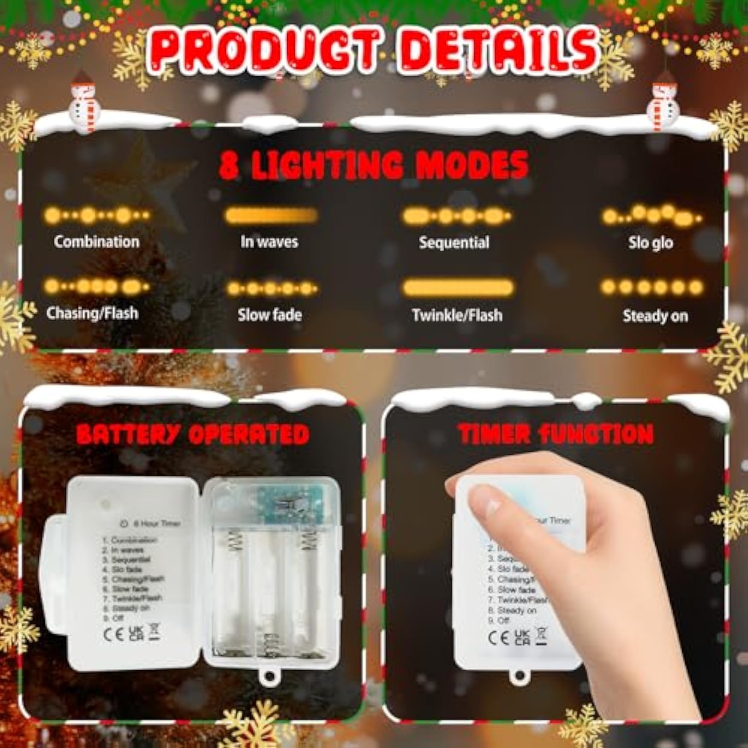 Christmas String Lights Decorations, 9.8Ft 20 Led Christmas Fairy Lights, Battery Operated (Not Included) With Timer Fun