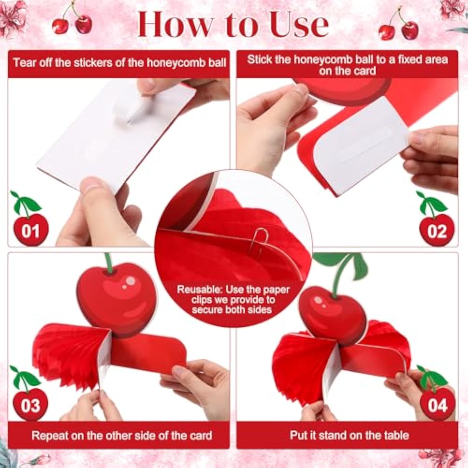 9 Pcs Cherry Honeycomb Centerpiece Cherry Party Decor Cherries Paper Table Centerpieces For Birthday Baby Shower Party Supplies Decor