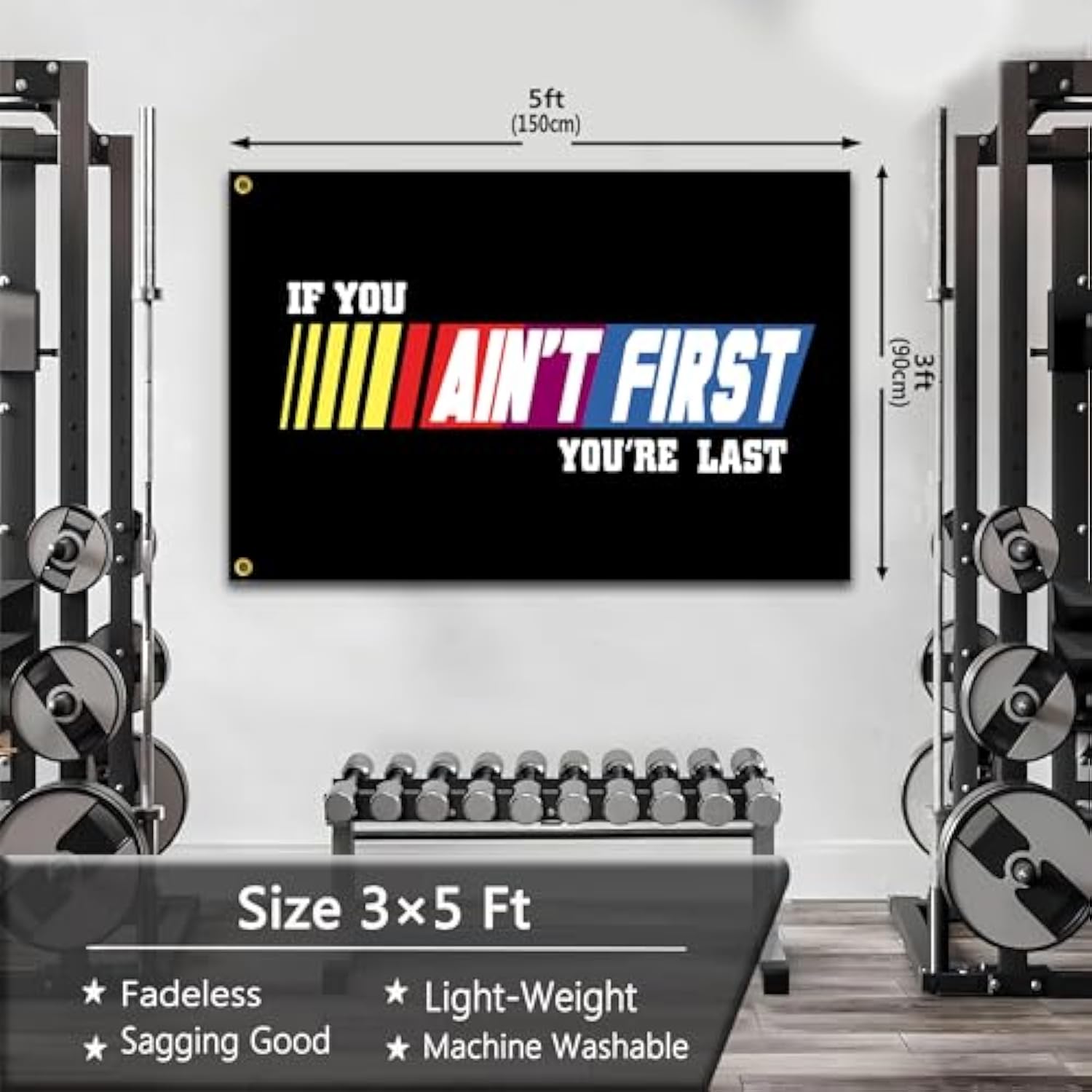 If You Ain'T First You'Re Last Flag 3X5 Ft Talladega Nights Fitness Motivational Flag For College Dorm Room Gym Parties Bedroom Garage Wall Banner Decor