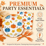 72Pcs Fall Paper Plates and Napkins Set, Autumn Pumpkin Dessert Plates 7in