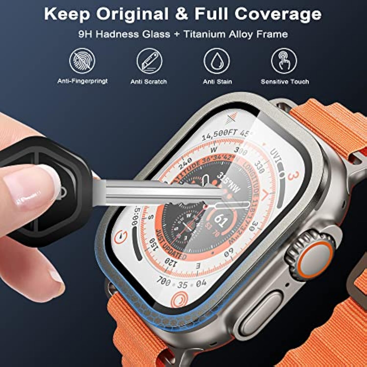 For Watch Ultra 2/Ultra Screen Protector 49Mm,9H Tempered Glass + Titanium Alloy Frame, [Keep Original] [Touch Sensitive] Lightweight Protective Film Iwatch 2 Pack,Original