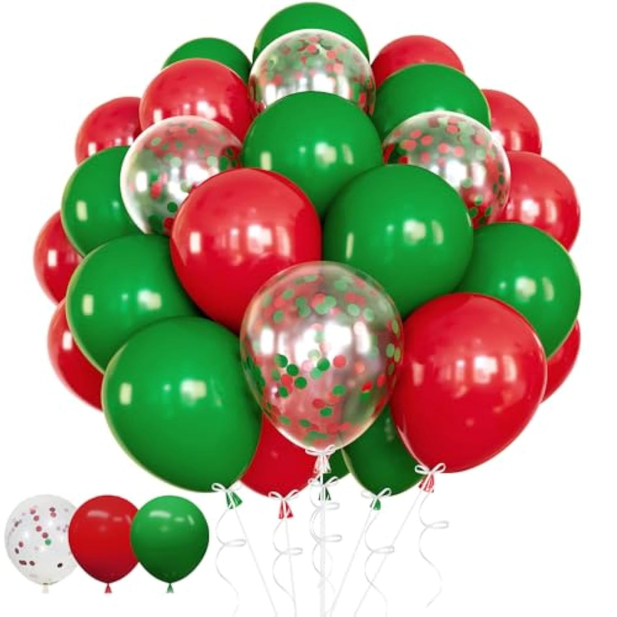 60Pc Christmas Balloon Kit Red Green Clear Confetti Garland Arch