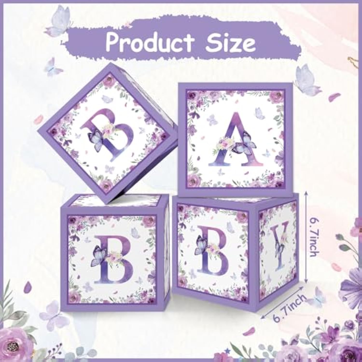 Purple Butterfly Floral Baby Shower Box Decorations - 4 Centerpiece Decor Boxes