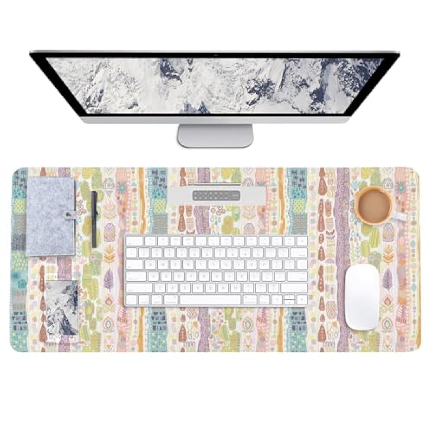 Leather Desk Blotters Large Mouse Pad – Geometric Art Pu Desk Mat, Non-Slip Desk Pad Protector,Waterproof Desk Writing Pad For Office Home (Colors In Light, 35.4X15.7 Inch)