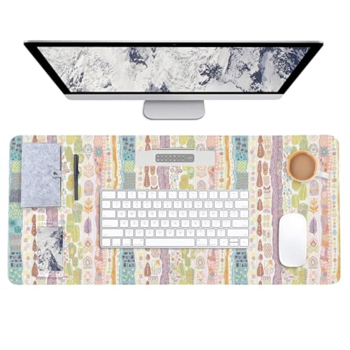 Leather Desk Blotters Large Mouse Pad – Geometric Art Pu Desk Mat, Non-Slip Desk Pad Protector,Waterproof Desk Writing Pad For Office Home (Colors In Light, 35.4X15.7 Inch)