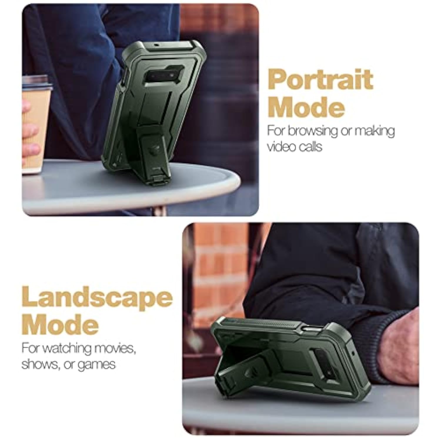 For Samsung Galaxy S10E Case, [Built In Screen Protector And Kickstand] Heavy Duty Military Grade Protection Shockproof Protective Cover For Samsung Galaxy S10E (Army Green)