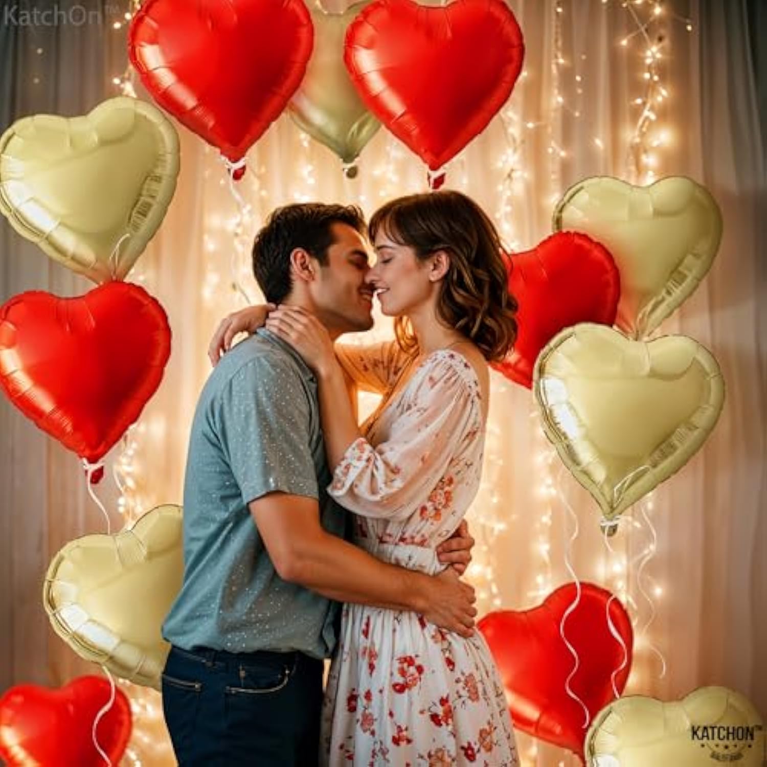 Red And Gold Heart Balloons, 12 Pack, 18 Inch, Foil/Mylar, Helium Supported, Valentine'S Day, Adult, Unisex, Love, Balloons