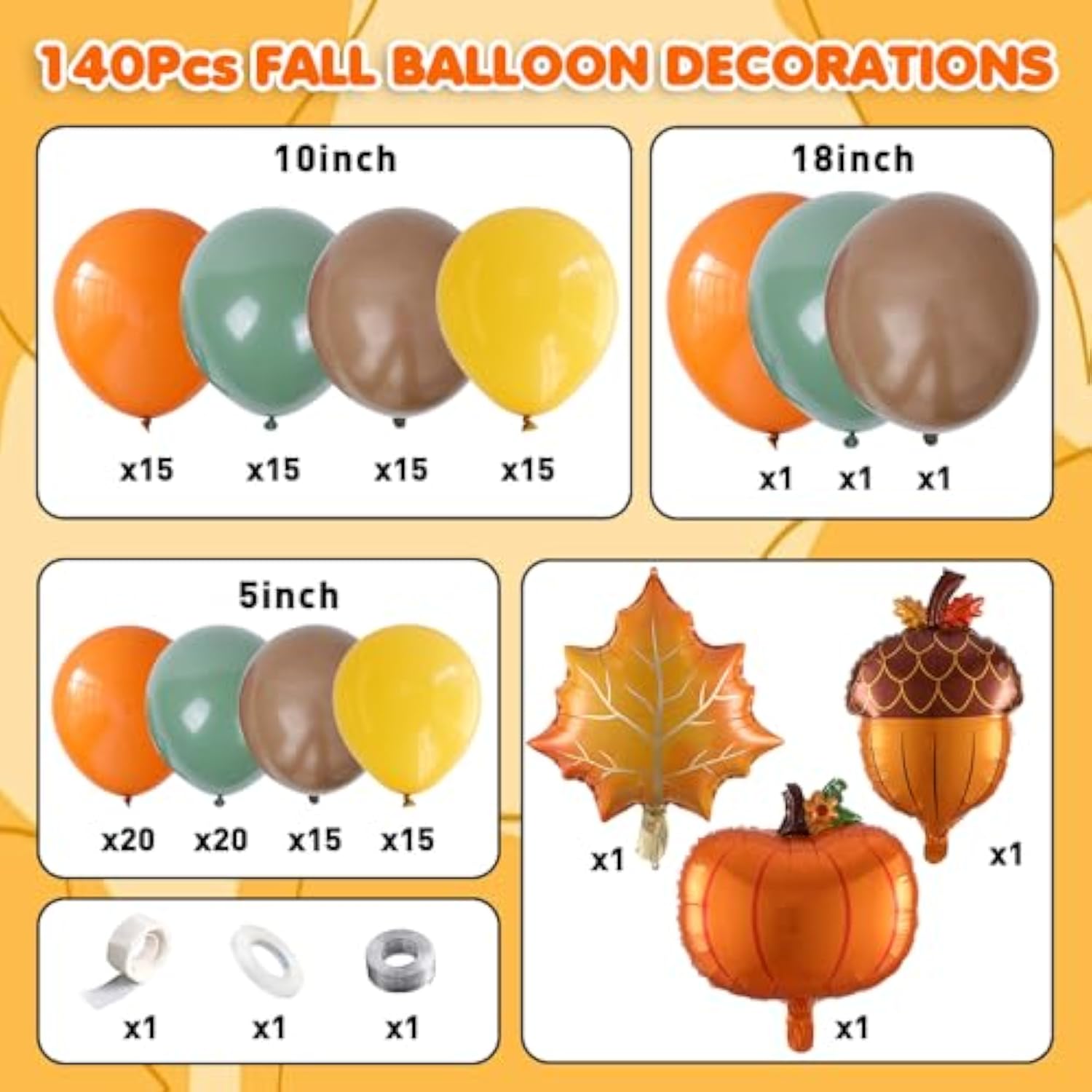 140 Pcs Fall Balloon Arch Kit Burnt Orange Sage Green Brown Leaf Pumpkin Foil Party Decor
