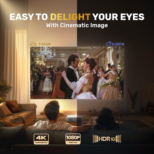 Eazze D1 Smart Projector With Wifi And Bluetooth, Officially-Licensed App, Auto Focus/Keystone, Doiby Audio 16W Speakers, Native 1080P, Hdr10, 4K Support, Portable Mini Outdoor Movie Projector