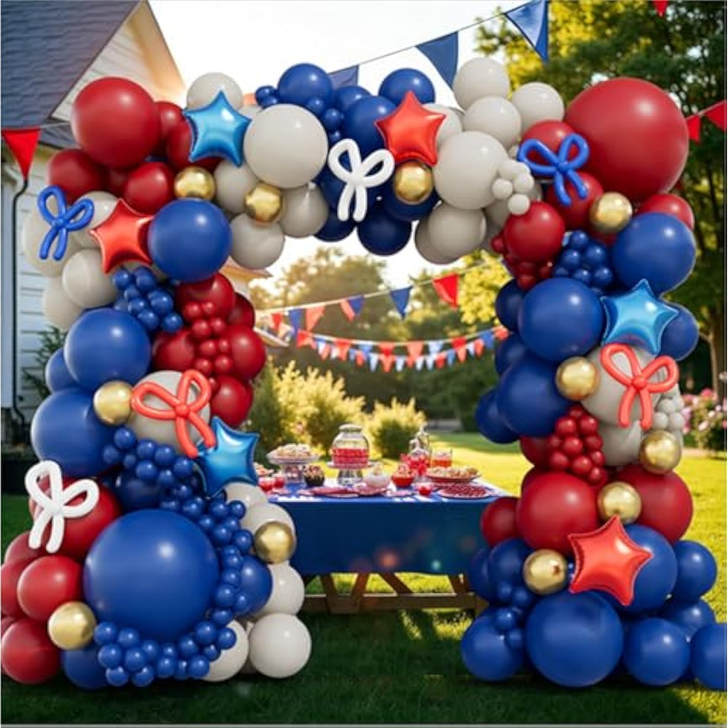 Patriotic Balloon Garland Kit – Red, White, Blue & Gold with Stars for Party Decor