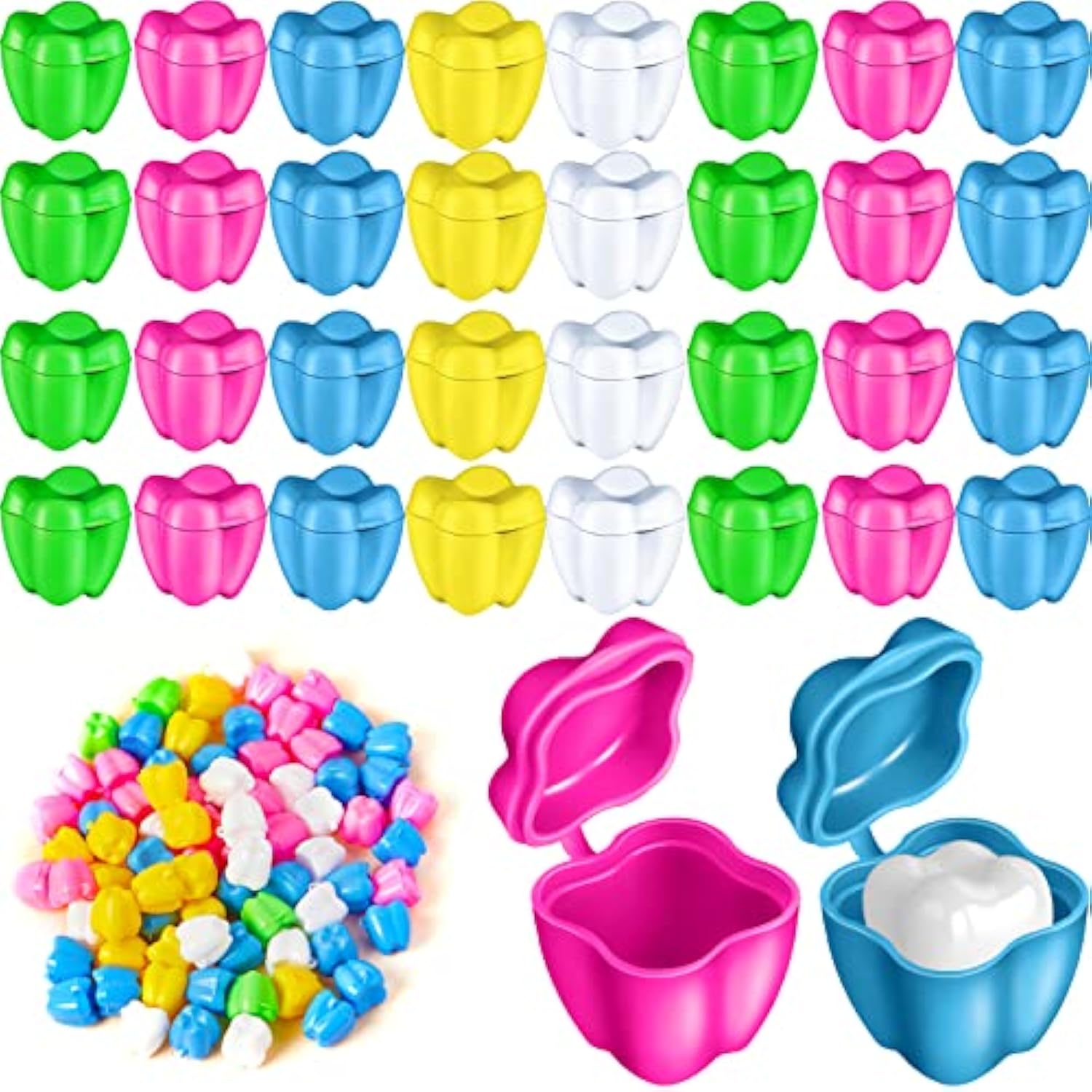 150 Pcs Colorful Tooth Savers Box, Plastic Tooth Holders Bulk For Boys Girls Kids Keepsake, Goodie Bag Fillers, Party Favor, Dentist Office, 5 Colors, 0.6 X 0.75 X 0.6 Inch