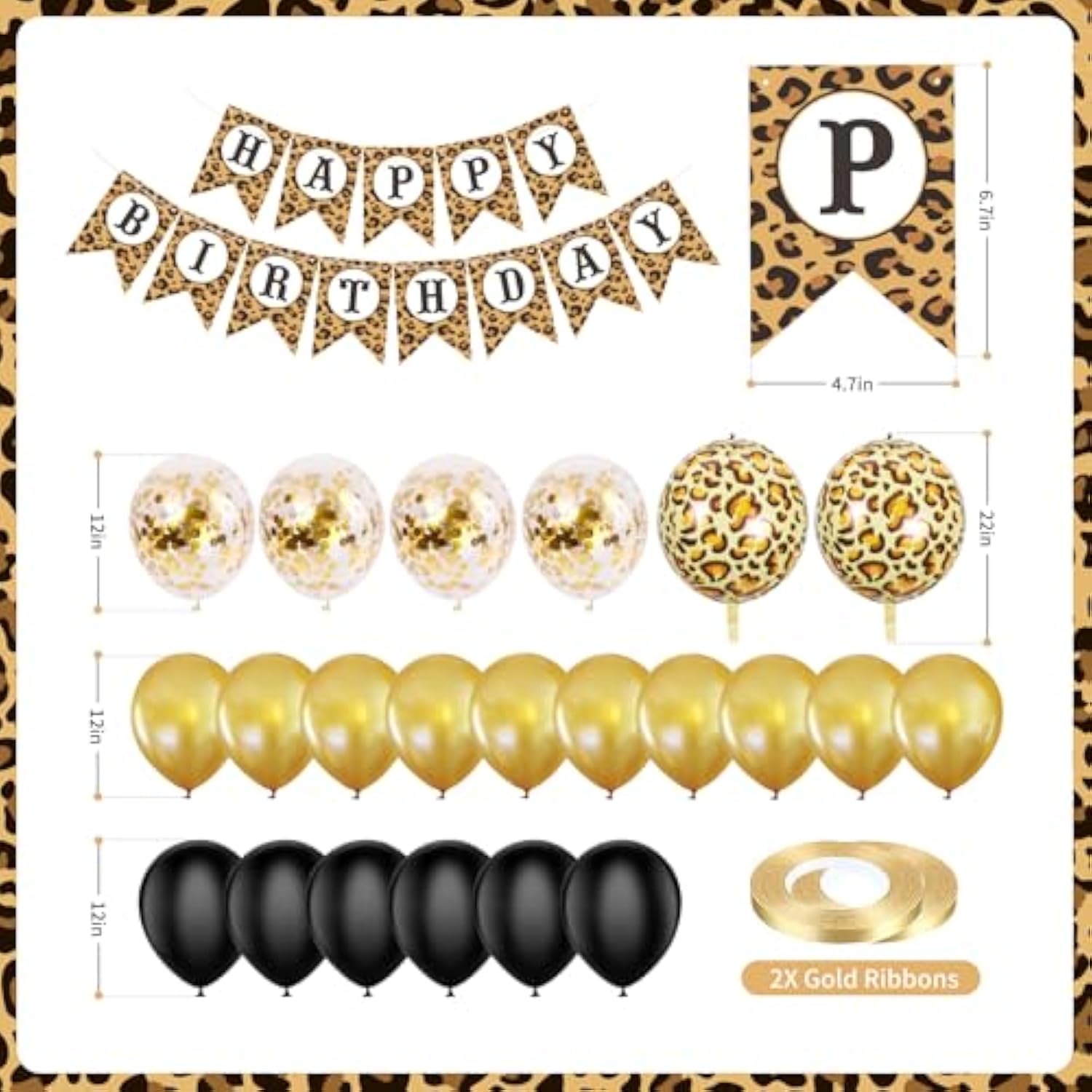 Cheetah Print Birthday Decorations - 25 Pcs Leopard Print Theme Party Supplies With Black Gold And Cheetah Print Balloons, Happy Birthday Banner For Girls Women Party Supplies