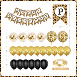 Cheetah Print Birthday Decorations - 25 Pcs Leopard Print Theme Party Supplies With Black Gold And Cheetah Print Balloons, Happy Birthday Banner For Girls Women Party Supplies