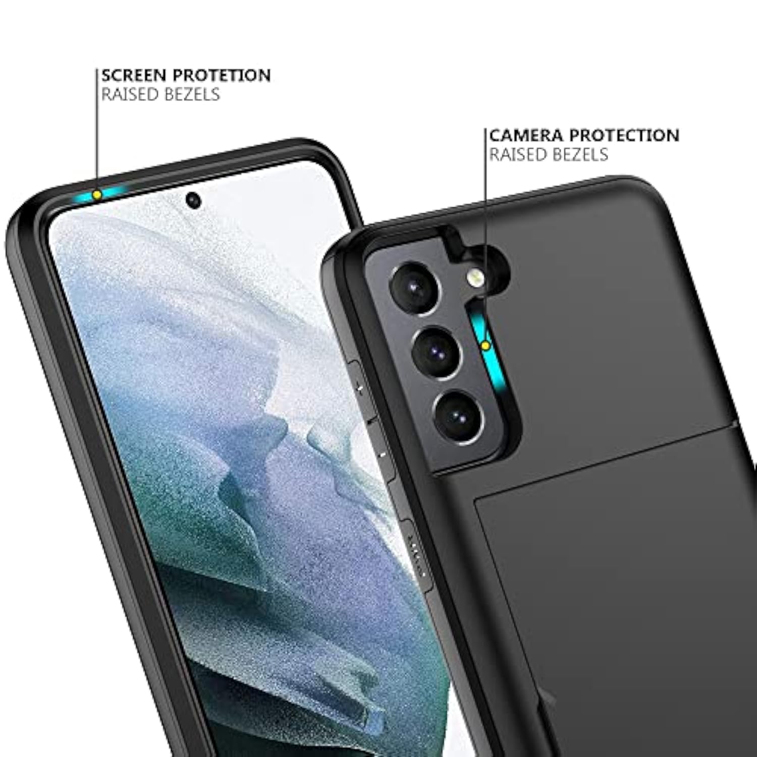 For Samsung S21 Case With Card Holder 5G 6.2 Inch Dual Layer Heavy Duty Protective For Galaxy S21 Case Hidden Card Slot Slim Wallet Case For Samsung S21(Black)