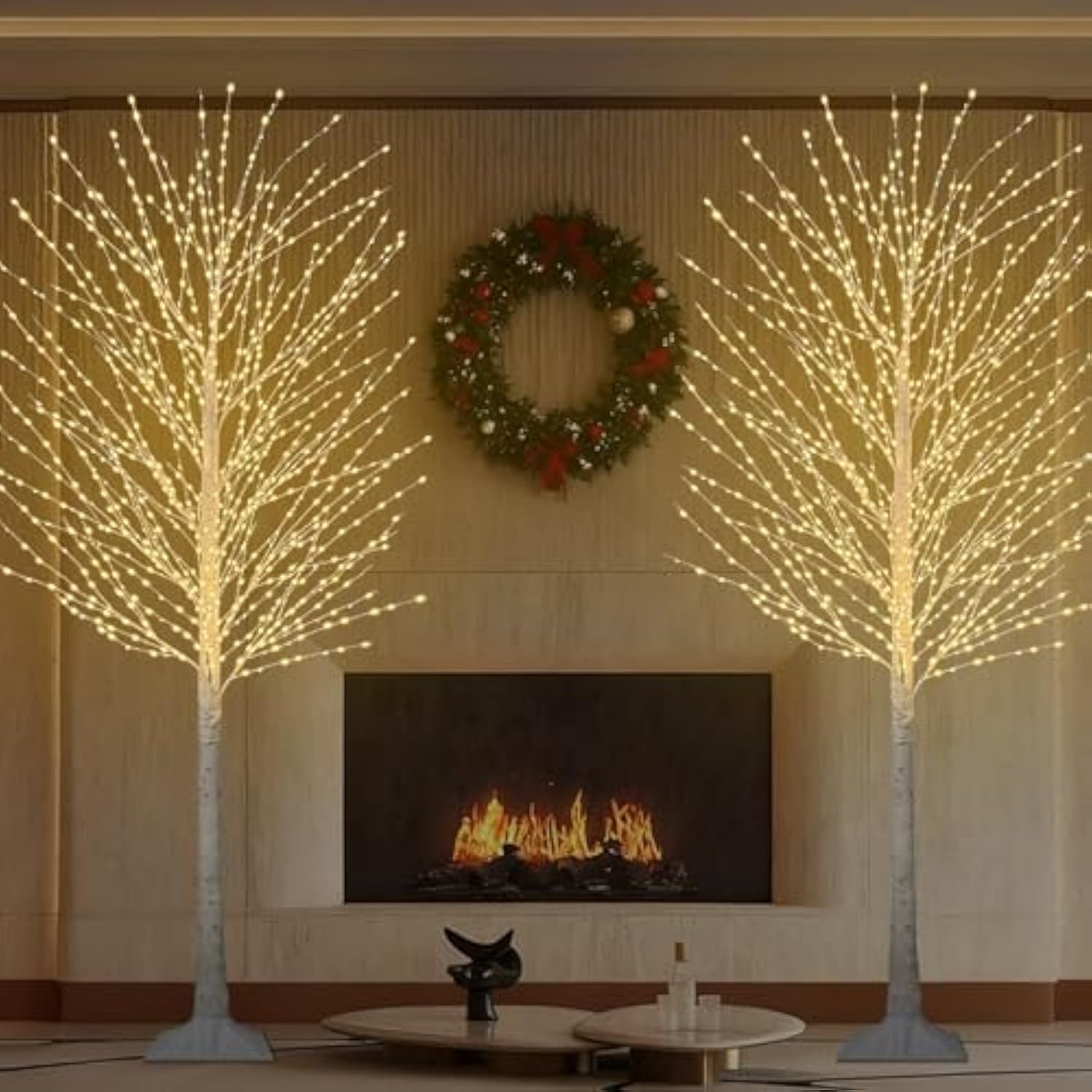 7Ft Lighted Birch Tree With 1200 Led Warm White Lights, 8 Modes, Timer Remote Faux Prelit Twig Christmas Tree, Light Up Trees For Indoor Outdoor Xmas Holiday Party Decoration