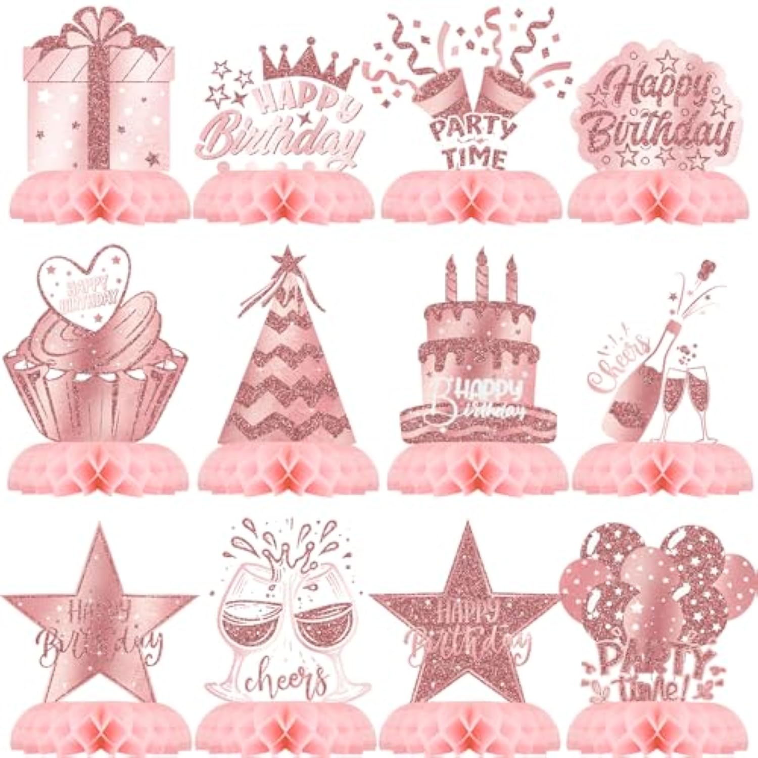 12pcs Pink Rose Gold Honeycomb Table Decor for Elegant Birthday Parties