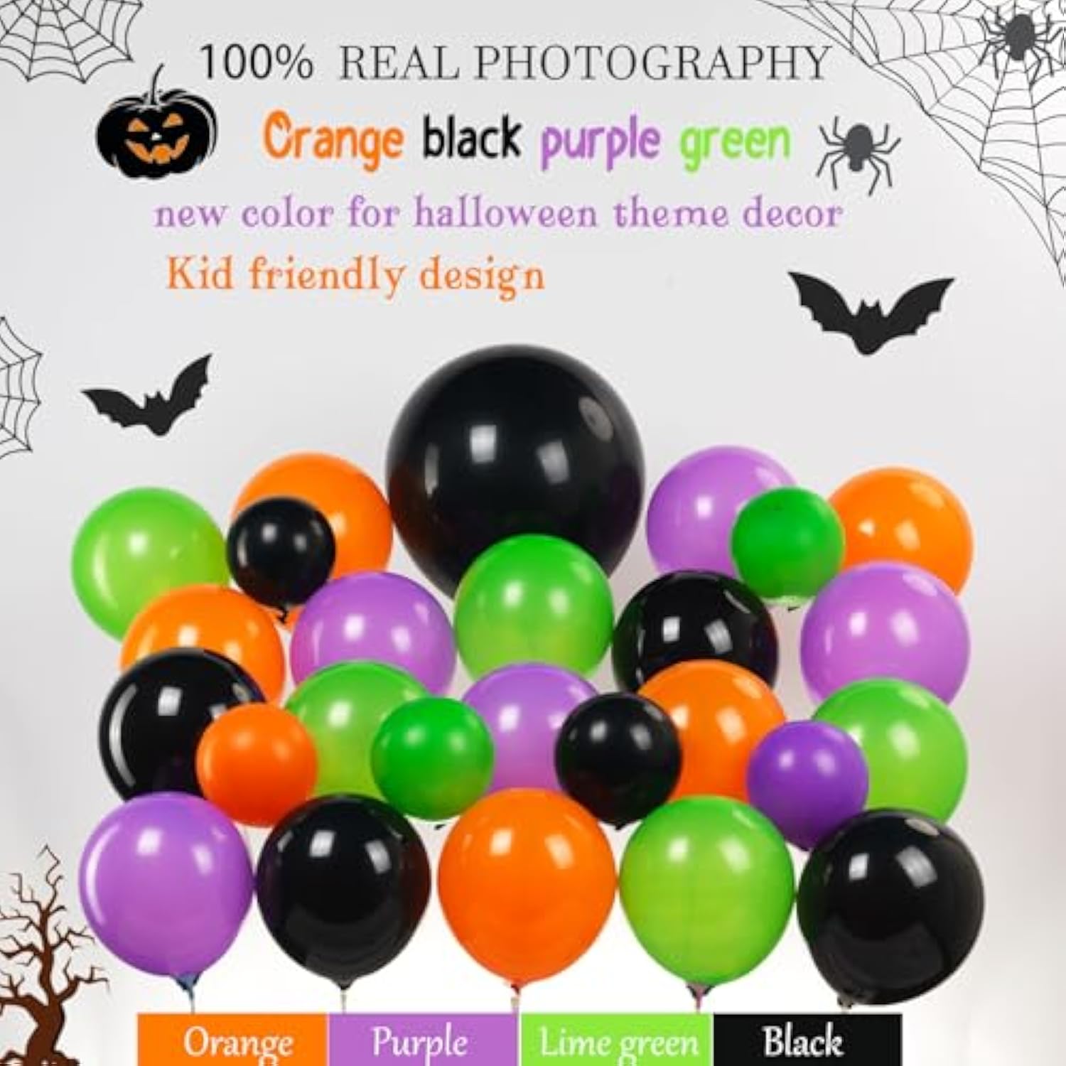 Halloween Balloon Arch Kit: Orange, Black, Purple, Green - Bat, Pumpkin, Spider