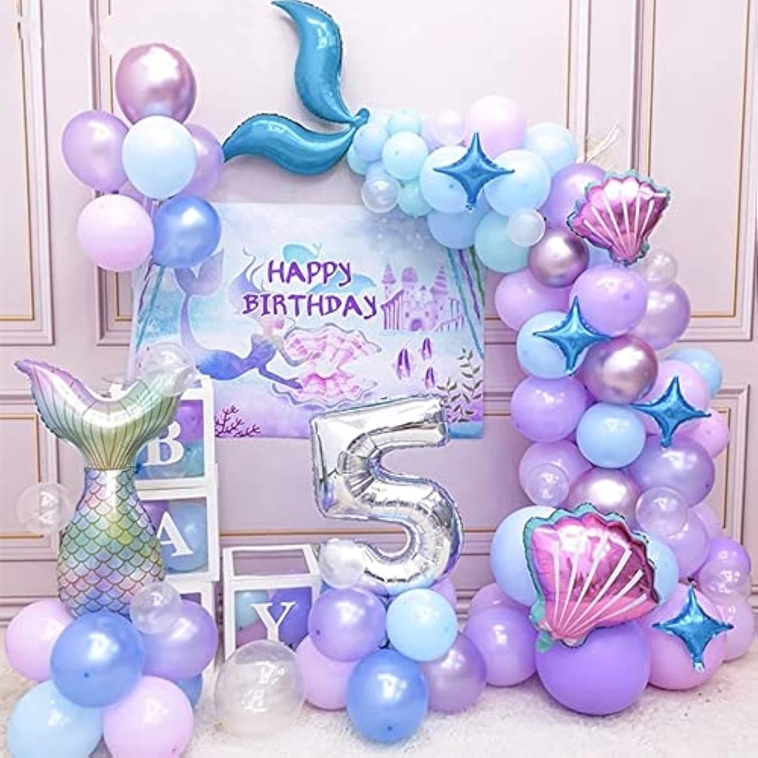Mermaid Balloon Garland Kit With Tail Balloons Arch For Girl Birthday Party Decorations And Baby Shower Supplies