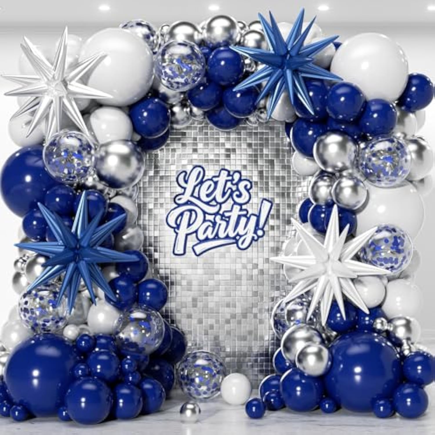 153-Piece Navy Blue & Silver Balloon Garland Kit with Stars – Multi-Size Balloons for Parties