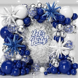 153-Piece Navy Blue & Silver Balloon Garland Kit with Stars – Multi-Size Balloons for Parties