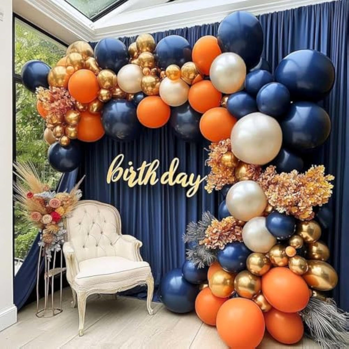 Navy Blue & Orange Balloon Arch Kit: Fall Party Decor