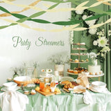 Birthday Baby Shower Decorations, Sage Green Gold Crepe Paper Streamers Party Decorations(5 Rolls) For Camp Bachelorette, Bridal Shower,Engagement Woodland Safari Boho Party Decor Women Adults