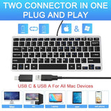 Ultra-Slim 78Keys Usb Mini Wired Keyboard With Media Hotkeys For Apple Mac Pro, Macbook 56Pro/ Imac, Air, Mac Mini, Laptop Computers, Windows Pc 11/10/8/7, With Usb-A To C Otg Adapter, Silver Black