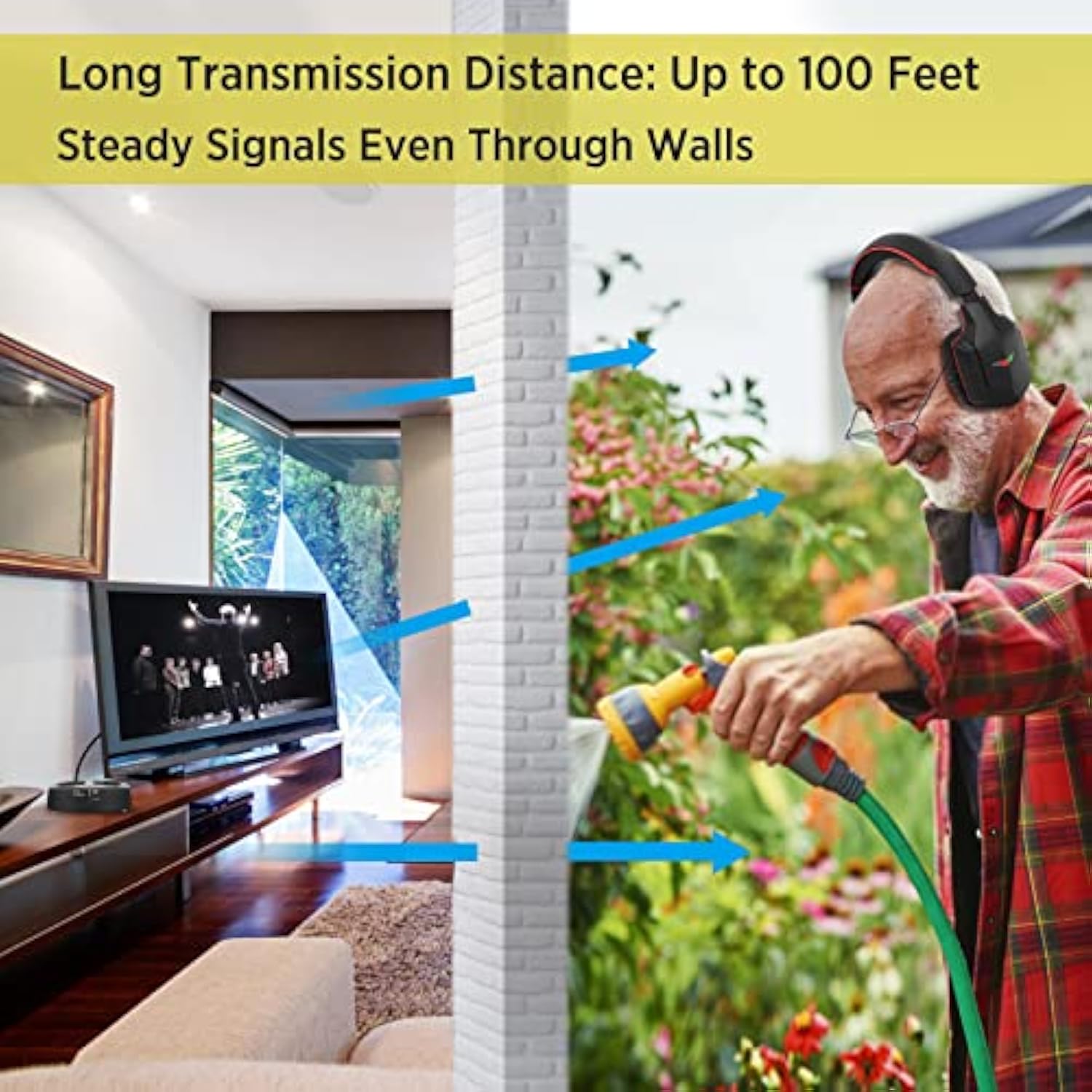 Wireless Headphones For Tv Watching With Rf Transmitter Charging Dock, Plug And Play, 100 Ft Wireless Range, Rechargeable 20 Hour Battery (Black With Red)