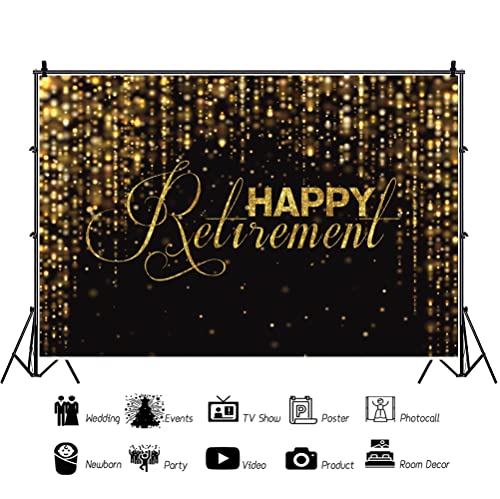 10x8ft Happy Retirement Backdrop Black and Gold Retirement Banner for Men Party Photography Background Gold Glitters Celebrate Party Decorations Photo Studio Props Banner Supplies Wallpaper