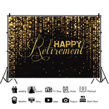 10x8ft Happy Retirement Backdrop Black and Gold Retirement Banner for Men Party Photography Background Gold Glitters Celebrate Party Decorations Photo Studio Props Banner Supplies Wallpaper