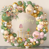 Sage Green Pink Balloon Arch Kit 153Pcs Light Pink Olive Green Blush White Gold Latex Confetti Balloons Garland Artificial Eucalyptus 3D Butterfly For Baby Shower Birthday Party Decorations