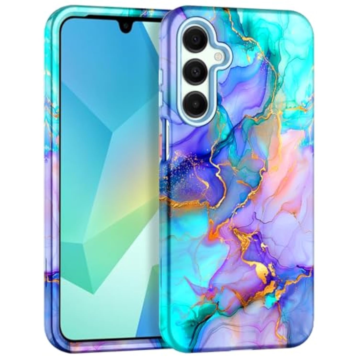 For Galaxy A16 5G Case,Heavy Duty Full Body Shockproof Protection 3 In 1 Hybrid Hard Pc Soft Rubber Rugged Drop Protective Slim Women Phone Case For Galaxy A16,Blue Marble