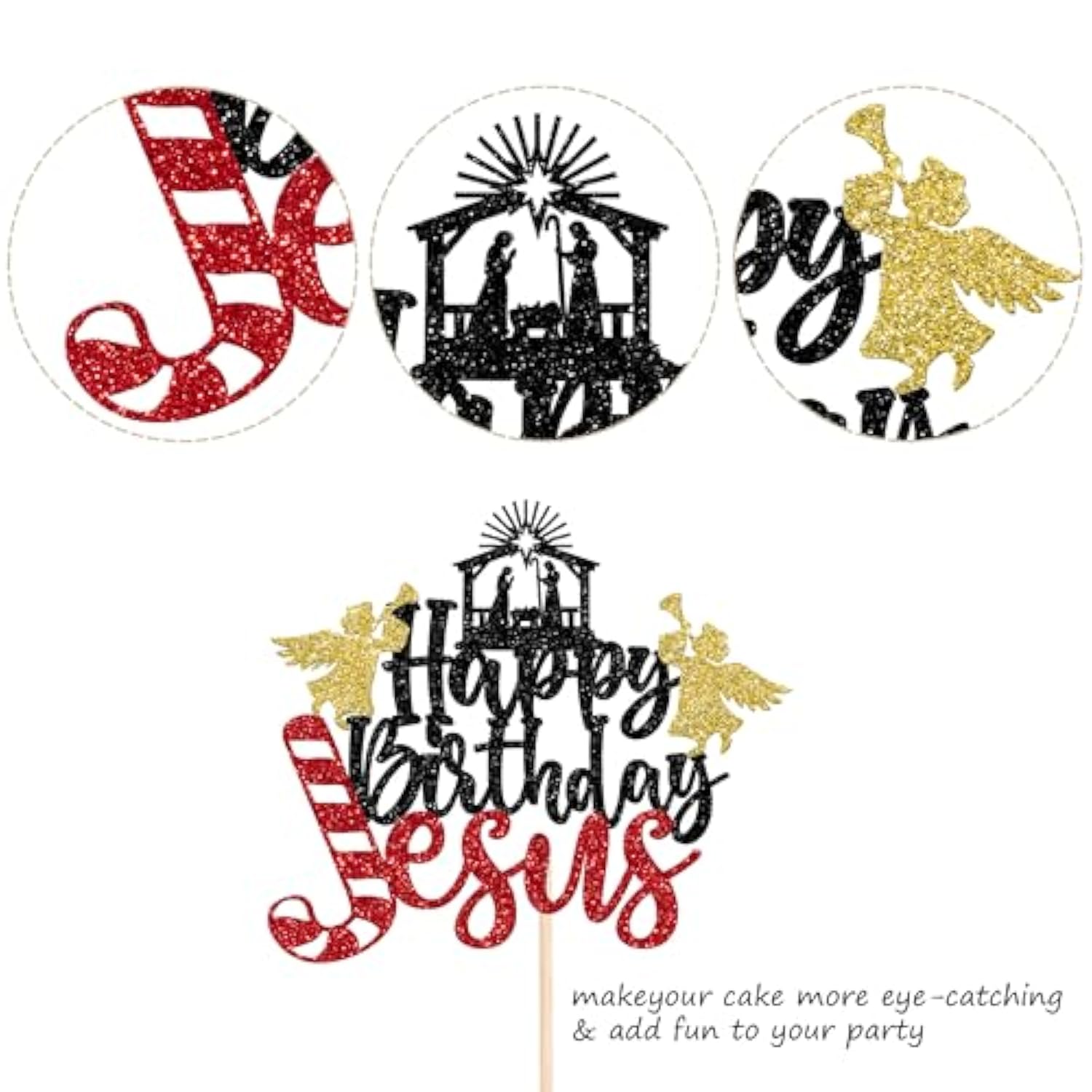 1 Pack Happy Birthday Jusus Cake Topper Glitter Nativity Christmas Cake Pick Jusus Birthday Cake Decorations Jesus Is Reason For The Season Birthday Christmas Party Decorations