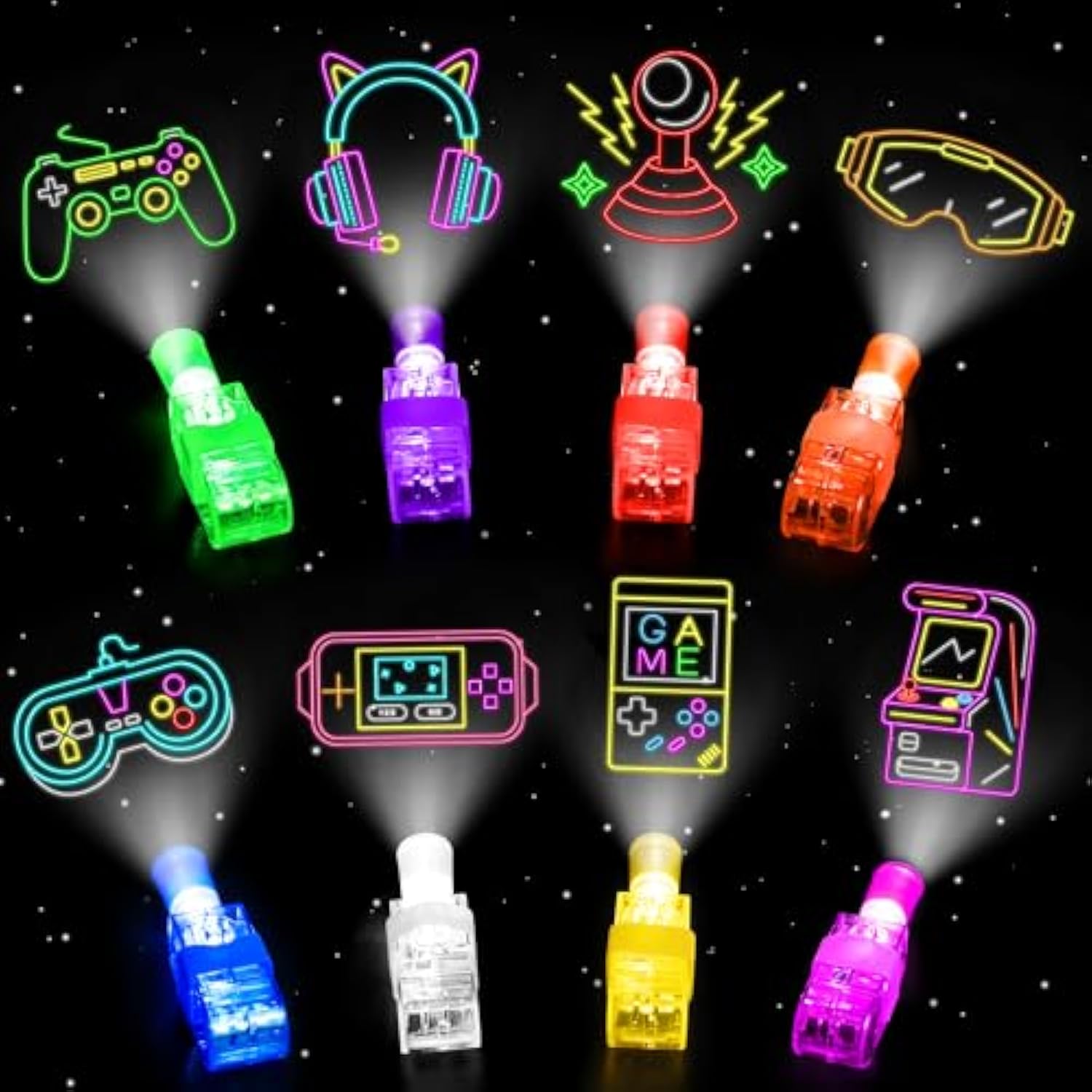 32 Pcs Video Game Party Favors Finger Lights, Gamer Neon Glow In The Dark Light Up Party Supplies Gaming Toys Bulk For Kids Boy Girl Birthday Gifts Goodie Bags Stuffers Back To School Classroom Prizes