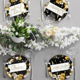 New Year Party Supplies with Plates, Napkins, Cups, Tablecloth, and Banner for 20