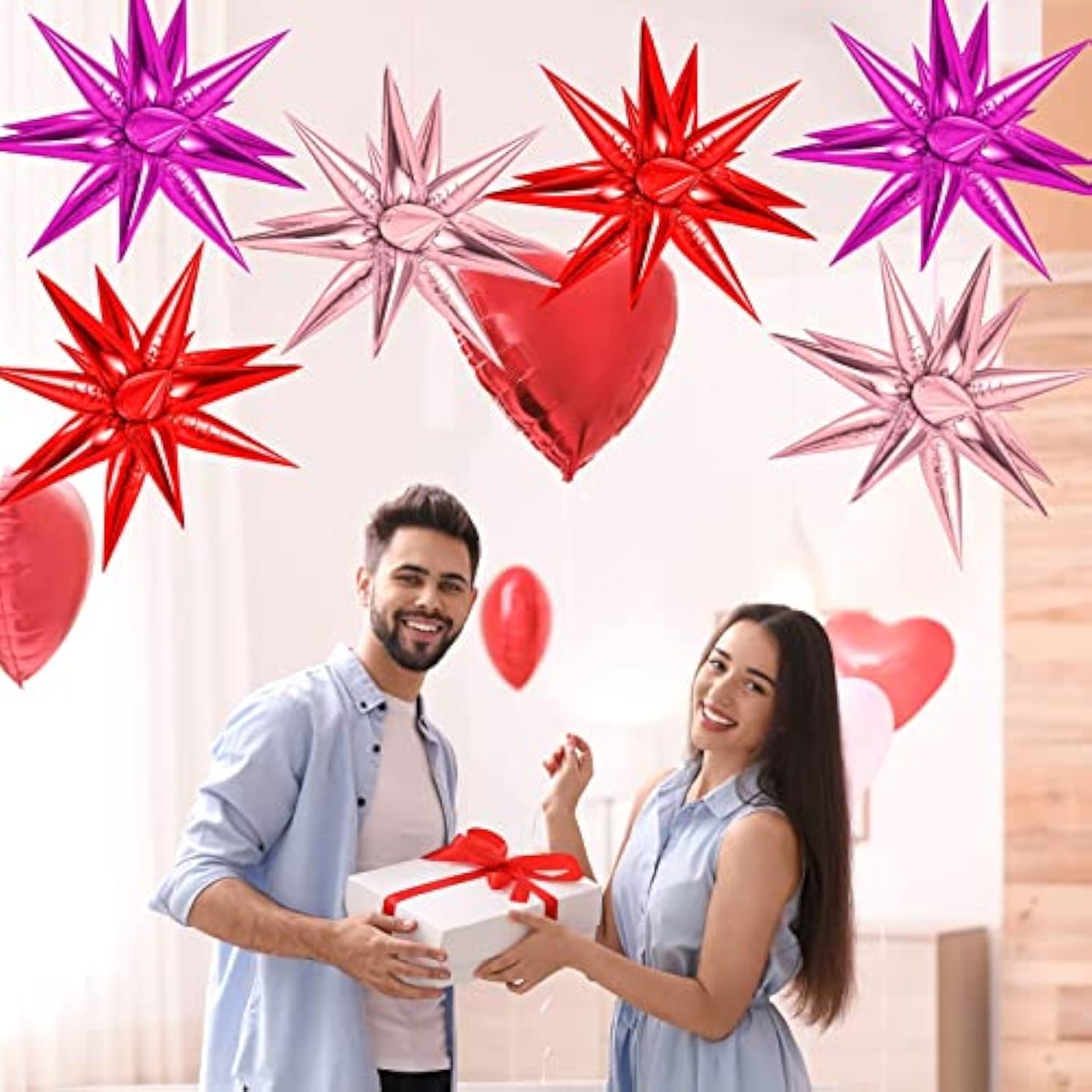 72 Pcs Pink Red Rose Gold Star Balloons, Big 26 Inch Explosion Starbur