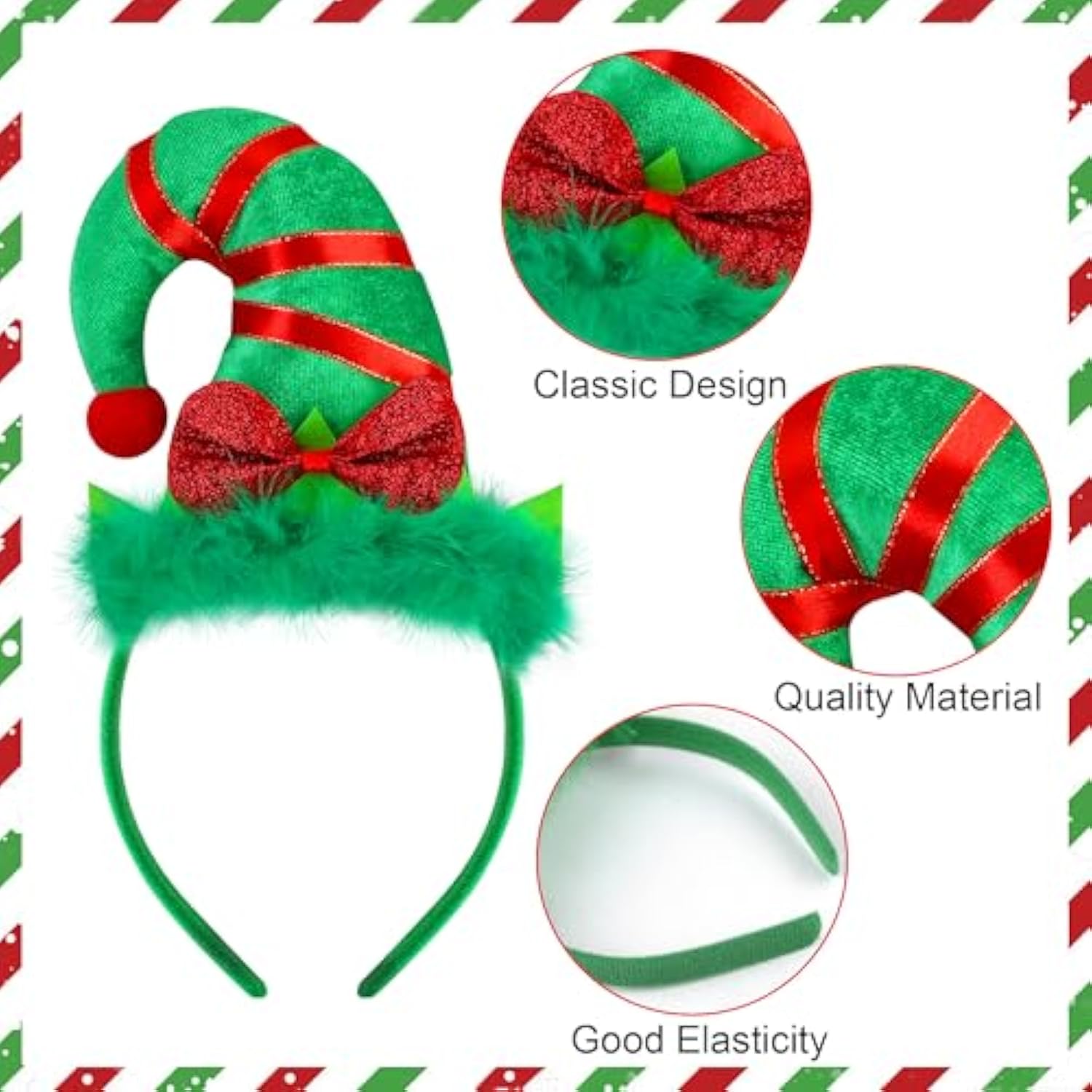 8 Pack Christmas Headbands Cute Elf Hat Costume Headwear Christmas Hair Hoop For Christmas Party Holiday Favors Elves Party Decoration