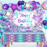 325 Pcs Mermaid Birthday Party Supplies Includes Disposable Paper Plates, Cups, Napkins, Tablecloth, Banner & Balloon Arch Kit For Girls Women Mermaid Party Decorations, Serves 25